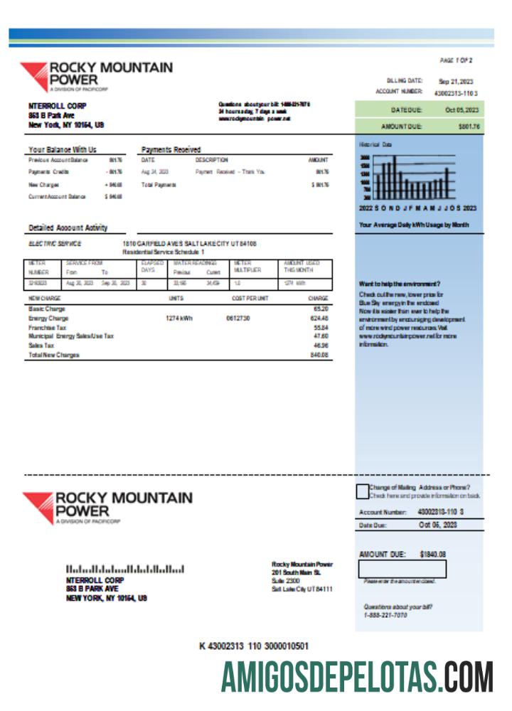 Projeto de lei de serviços públicos de eletricidade da Rocky Mountain Power, SCR exemplo